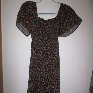 DIP Brand Boho Peasant Midi Dress Shirred Top Size M Floral Linen